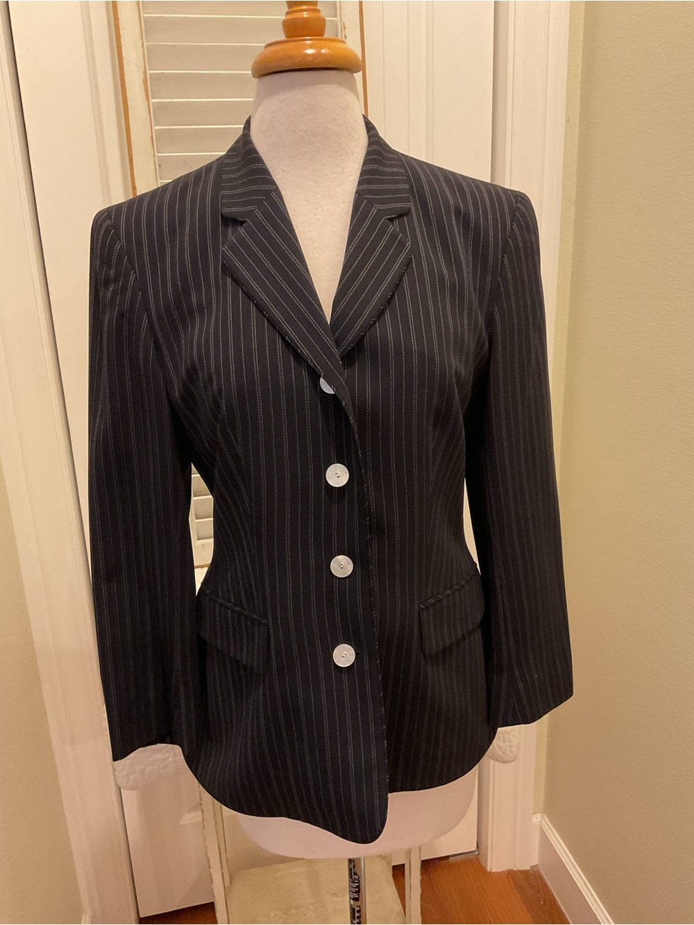 Escada Black Pinstripe Tailored Blazer